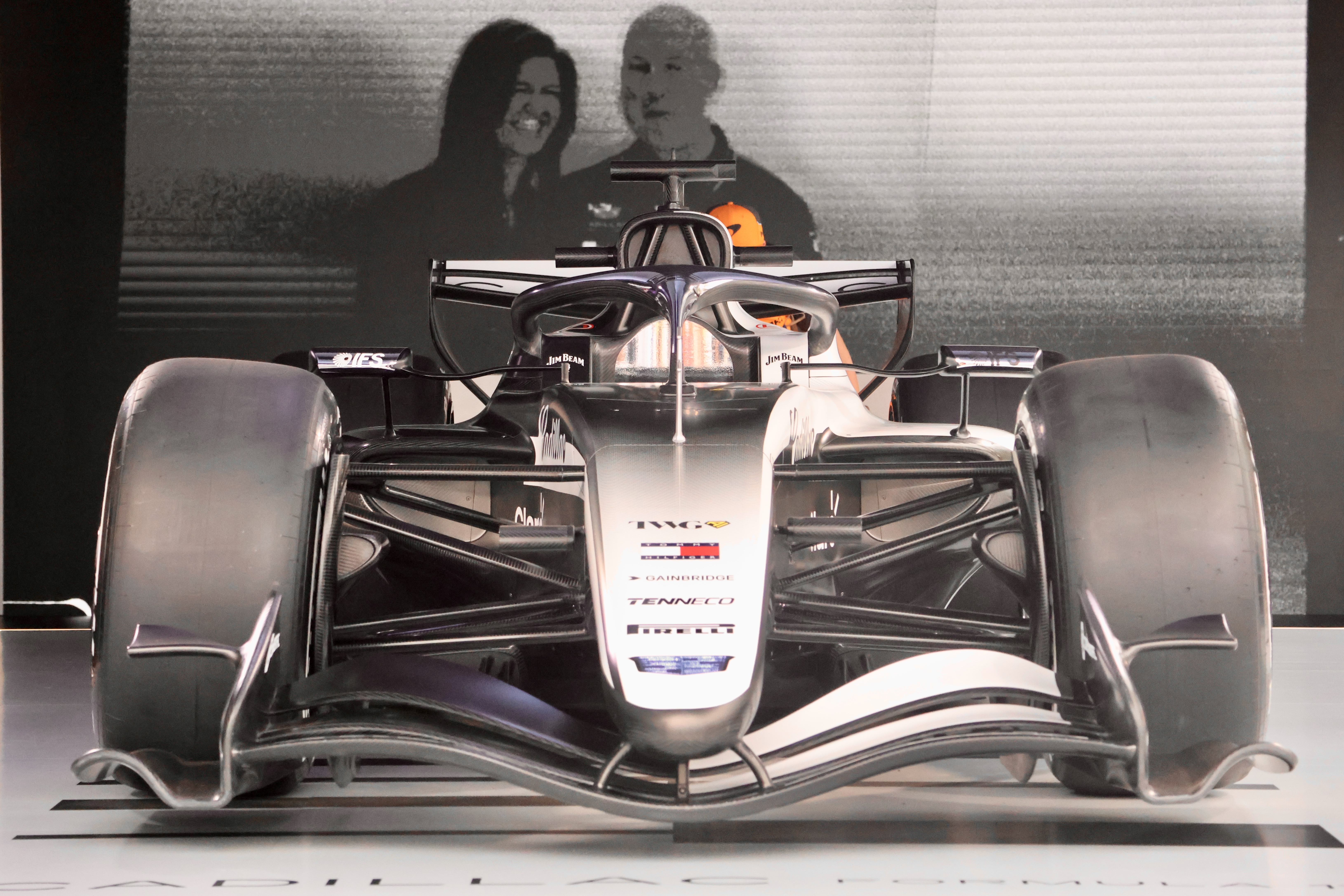 The Cadillac Formula 1 car, showing its TWG branding, at its livery reveal